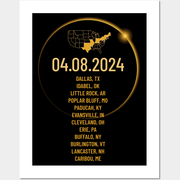 USA Cities States Totality April 8, 2024 Total Solar Eclipse Wall Art by Bunny Prince Design